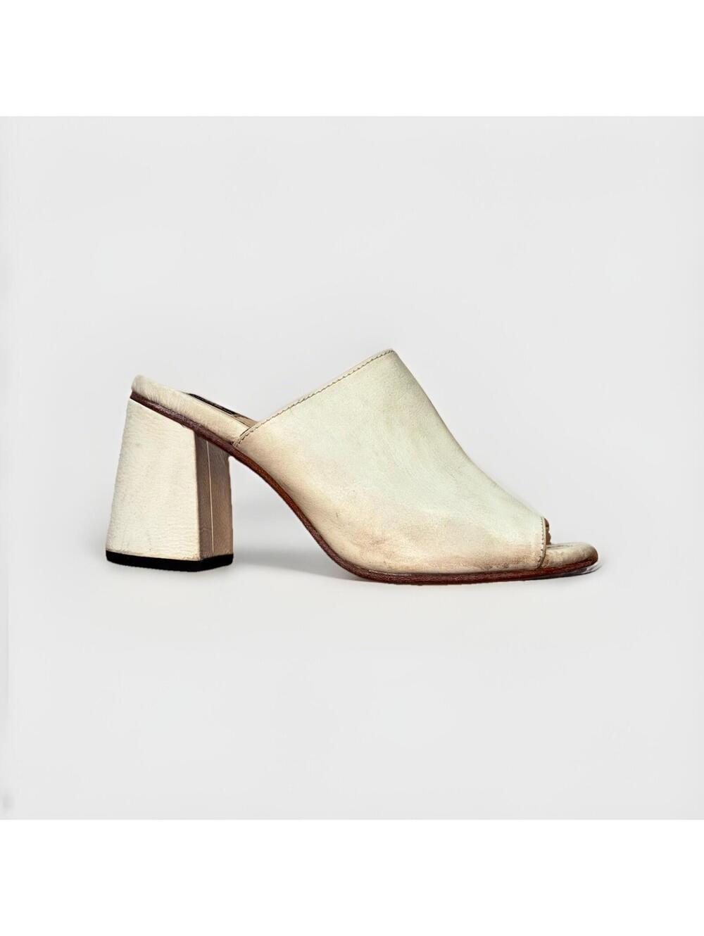 Freebird Trina Cream Peep Toe Mule Block Heel Women’s Size 8 Leather
